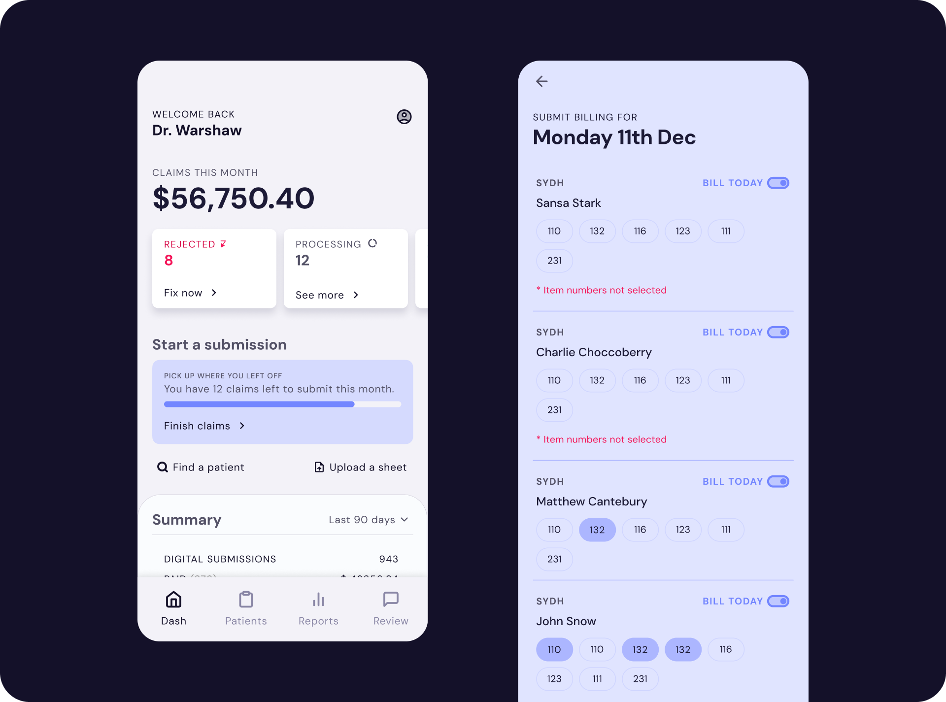 Medbill — Mobile Dashboard & Submission
